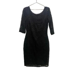 Laundry by Shelli Segal Black 3/4 Sleeve Crochet Lace Bodycon Dress Size 10